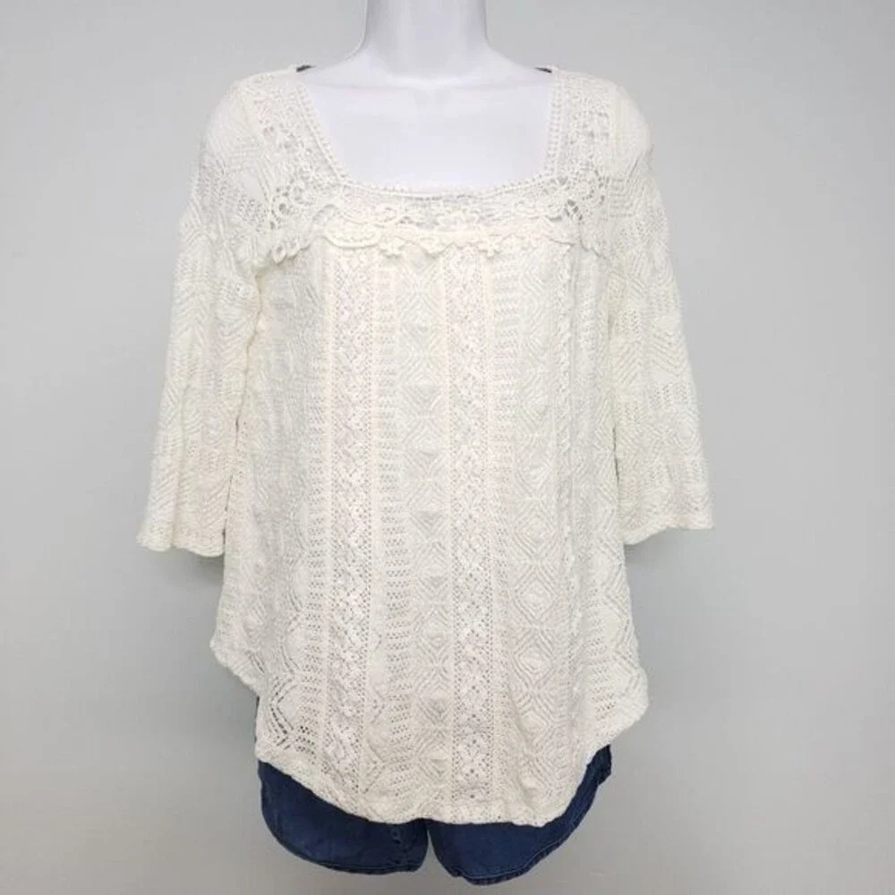Anthropologie Meadow Floral Lace Crochet Melange Blouse Size Extra Small